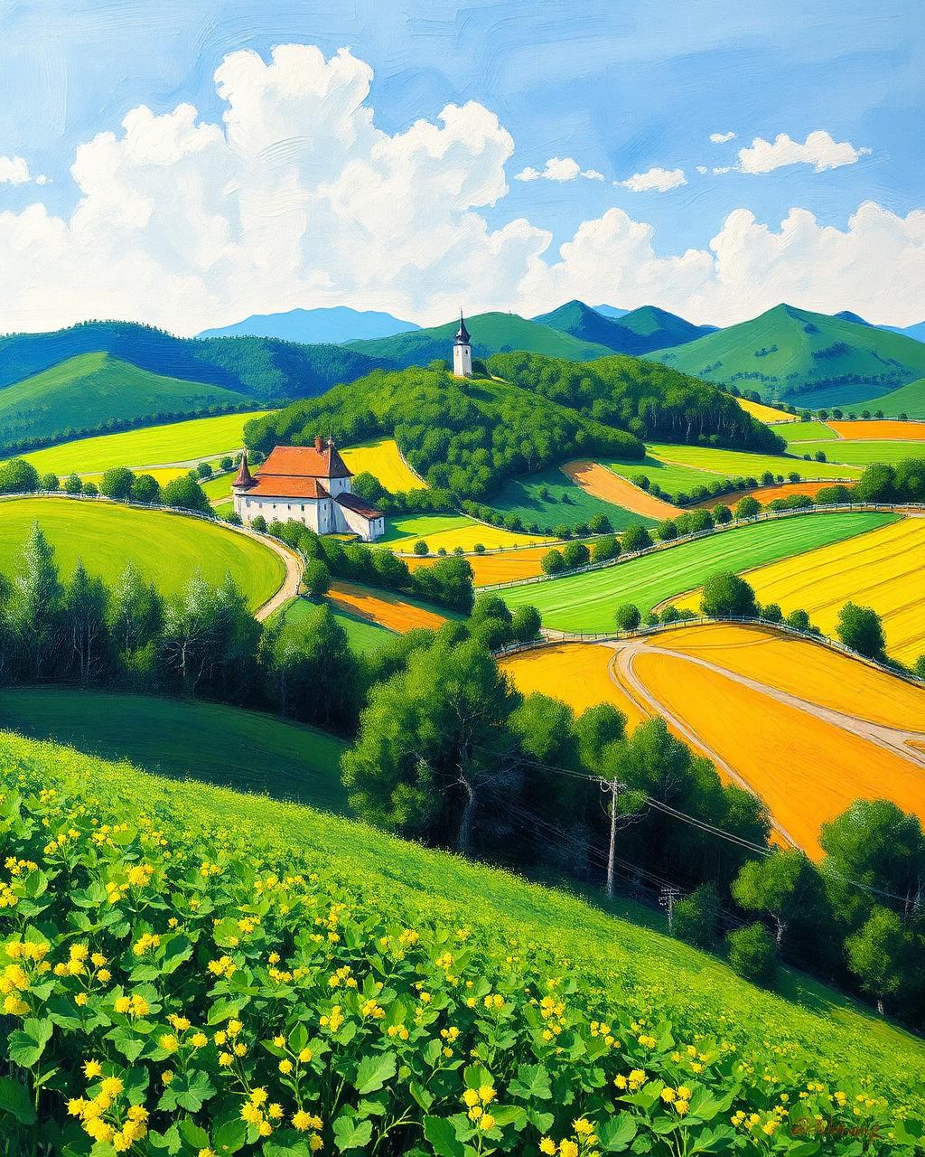 Hallertauer Landschaft, Ölmalerei